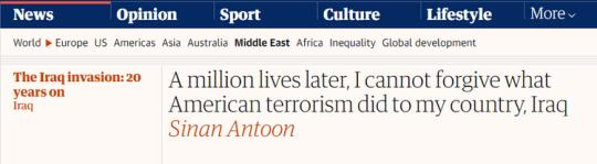 【世界說】伊拉克作家刊文痛斥美國：100萬人喪生，就是美國恐怖主義在伊拉克造成的后果 無法原諒！