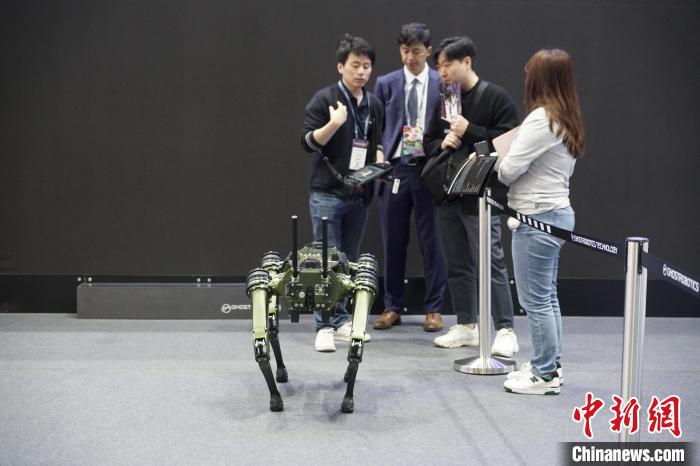 圖為觀眾在展會(huì)參觀機(jī)器人?！⑿?攝