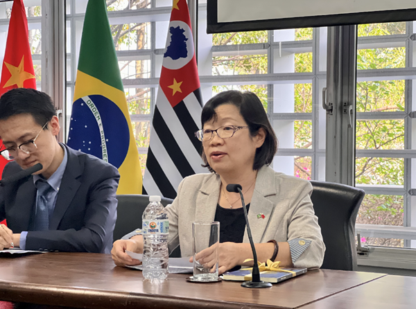 中國駐圣保羅總領(lǐng)事陳佩潔致辭。中國駐圣保羅總領(lǐng)館供圖