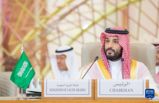 11月10日，在沙特首都利雅得，沙特阿拉伯王儲兼首相穆罕默德·本·薩勒曼在首屆沙特阿拉伯-非洲峰會上講話。新華社發(fā)（沙特通訊社供圖）