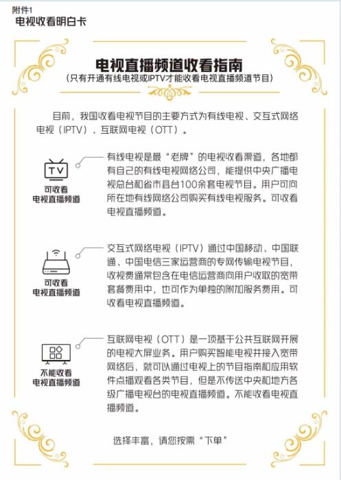 電視收看“明白卡”。