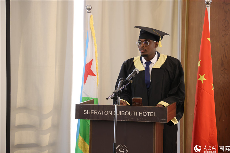 吉布提魯班工坊2023屆畢業(yè)生代表發(fā)言。人民網(wǎng)記者 張志文攝
