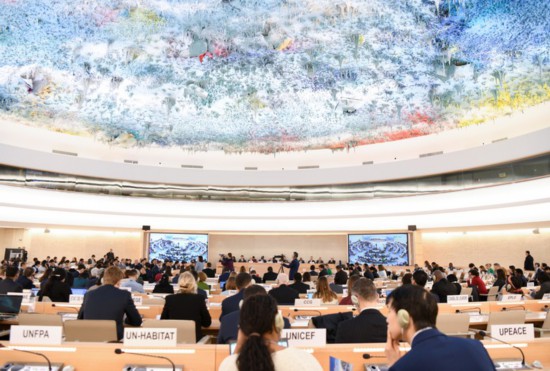 這是1月23日在瑞士日內(nèi)瓦拍攝的聯(lián)合國人權(quán)理事會(huì)第四輪國別人權(quán)審議現(xiàn)場。新華社記者連漪攝