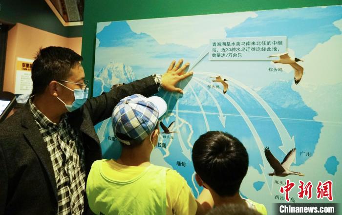 圖為小朋友在青海西寧湟水國家濕地公園科普館內(nèi)參觀學(xué)習(xí)?！●R銘言 攝