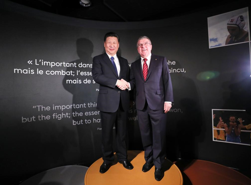 2017年1月18日，習(xí)近平主席在位于瑞士洛桑的國(guó)際奧林匹克博物館會(huì)見時(shí)任國(guó)際奧林匹克委員會(huì)主席巴赫。