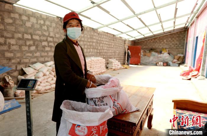 圖為寧重崗村村民扎西才措把自家的油菜籽送到合作社銷售?！〖卫杩h融媒體中心供圖