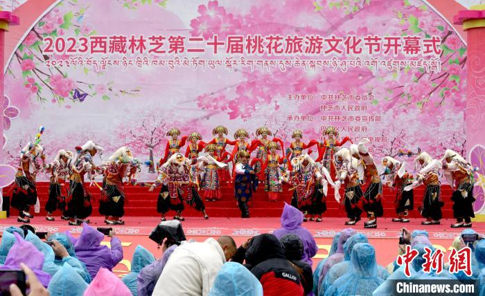 3月28日，西藏林芝第二十屆桃花旅游文化節(jié)開幕式上的文藝表演。　李林 攝